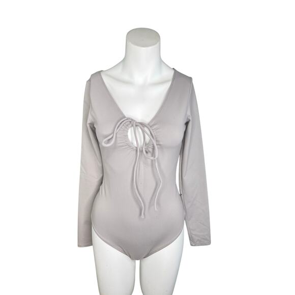 Abercrombie & Fitch Bodysuit Women's Small Gray Keyhole Tie Soft A&F Collection - Picture 5 of 5
